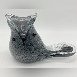 Handblown Grey Glass Owl